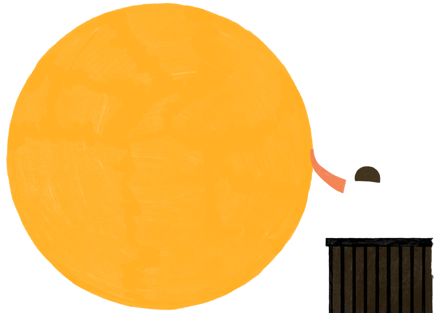 Illustratie van iemand die de zon vanaf balkon probeert weg te duwen